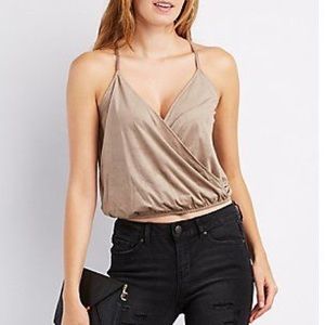 Faux Suede Surplice Tank Top